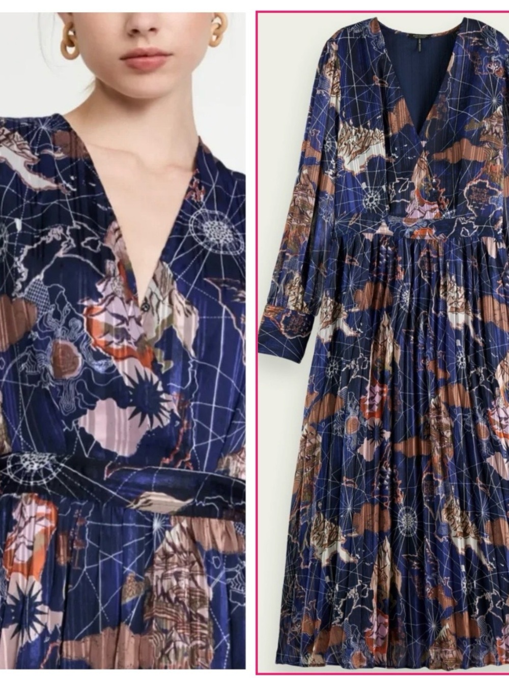 Scotch & Soda Printed Midi Shirt Dress Size:S |map print stylish work date